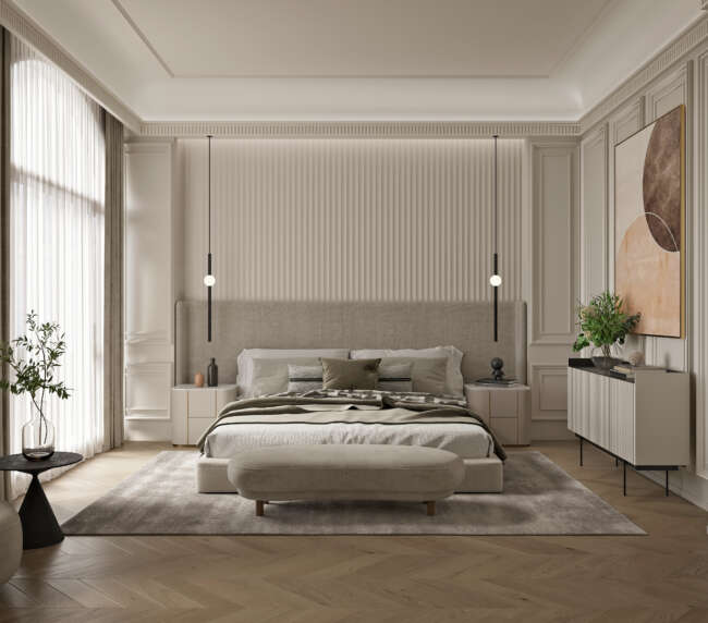 3d render of luxury hotel room